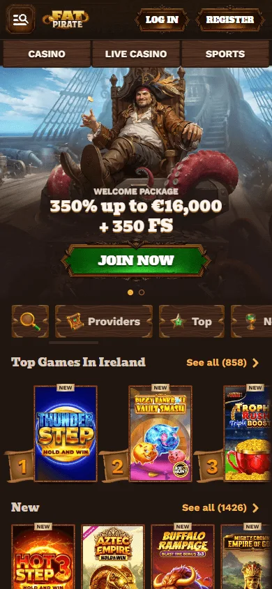 Fatpirate Casino mobile browser interface on a smartphone